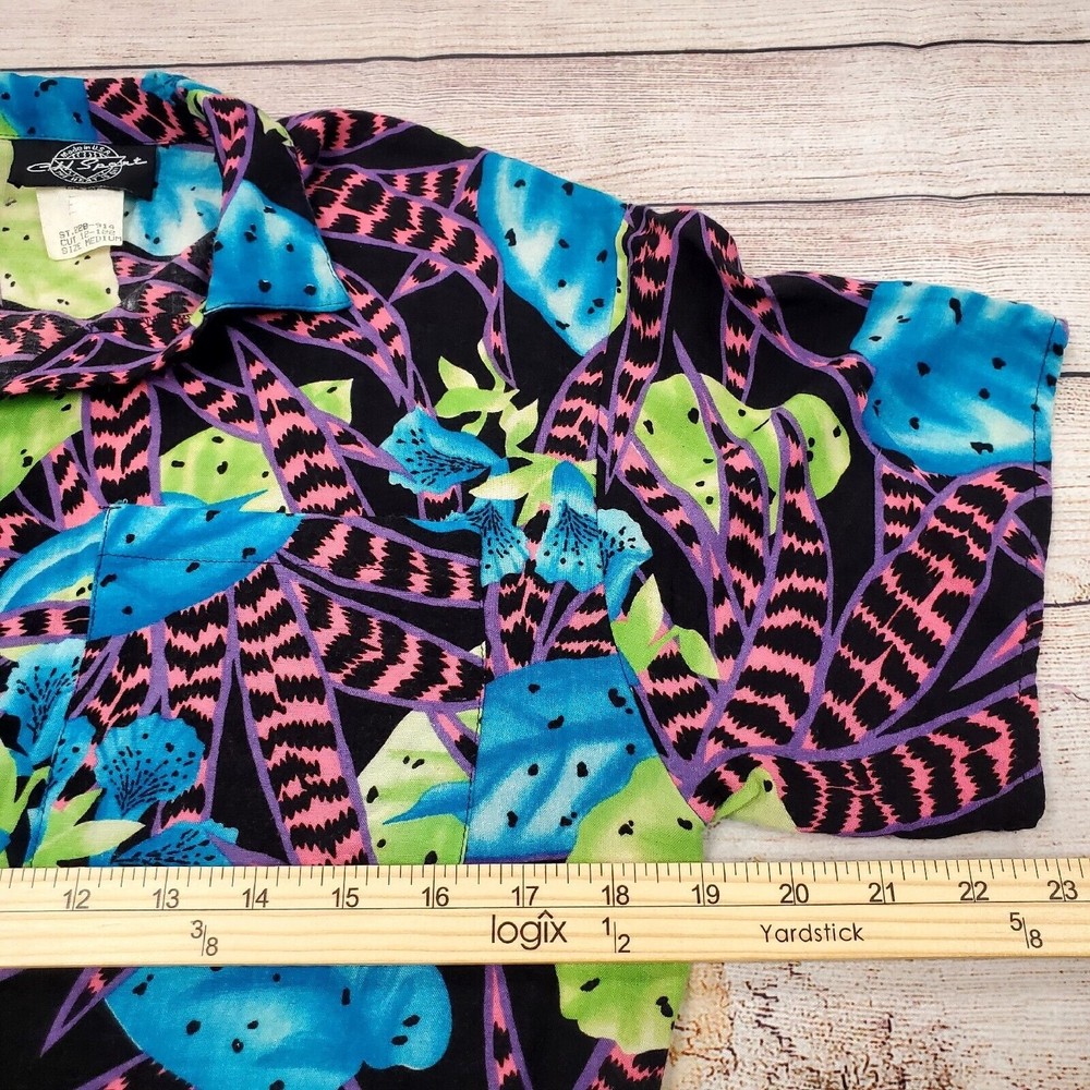 Vintage C.H. Sports 90's Hawaiian Top Tropical Floral Shirt Medium Made In USA - Picture 6 of 8